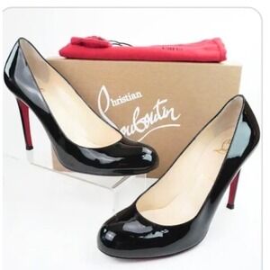 Christian Louboutin Simple Pump Black Patent Leather - Size 38-4" heel